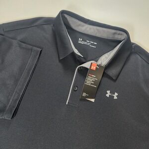 Under Armour Performance Polo Shirt XXL Black Golf Loose Fit Tech Heatgear NWT